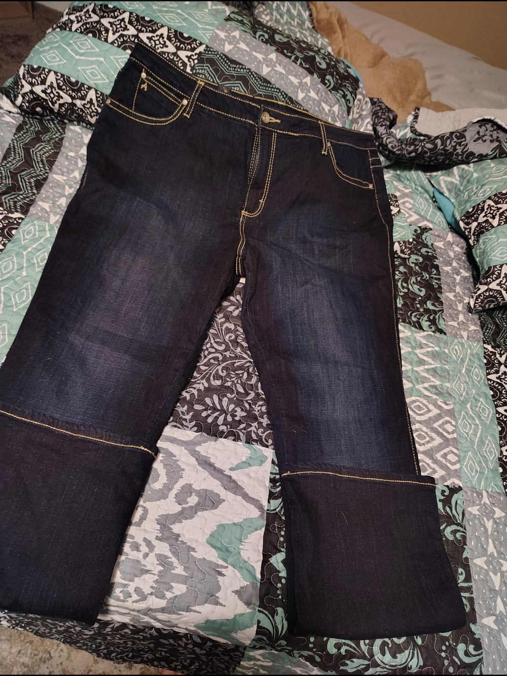 Aura Women's Dark Indigo Boot Cut Jeans with Yellow Contrast Stitching